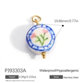 Floral painted stainless steel charm pendant with pink flower and golden loop - Round Tulip (PJ93303A)