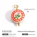 Stainless steel round ceramic charm with red grid border and pink heart floral design - Round Pink Heart (PJ93303B)