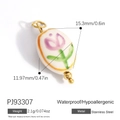 White oval ceramic flower charm with purple tulip pattern and stainless steel loop - Oval Tulip (PJ93307)