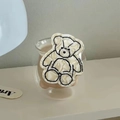 Süße Bären-Haarklammer aus Acetat in Creme mit schwarzen Konturen und Gravur - Ca. 7cm / Milchkaffee-Bär Federclip