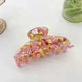 Close-up of pink and yellow floral acetate hair claw clip with a glossy jelly texture - Large / Pink Cherry Blossom