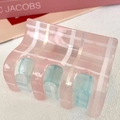 Pink and blue checkered acrylic hair claw clip with high-gloss finish and metal spring - Pink Blue Grid