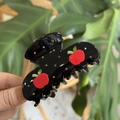 Schicke schwarze Haarklammer mit rotem Apfel- und Gold-Strassmuster für Damen - Schwarz (ca 8cm)