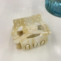 Haarklem van acetaat met crème marmerpatroon, witte stippen en gouden gestroomlijnde lijn - Boterbrood Stijl (cszj22-0001) / Marmer Beige (Groot)
