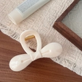 Elegant 10.5cm cream white bow hair claw clip with golden metal spring for women - Solid White Bowknot