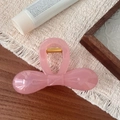 Elegant 10.5cm hair claw clip in translucent pale pink resin with bow design - Jelly Pink Bowknot