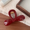Elegant 10.5cm dark red bow hair claw clip with glossy finish and gold metal spring - Ankora Red Bowknot