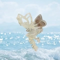 Detailed macro view of pearlescent acetate butterfly hair claw clip with rhinestones - Snow White Fairy (8.5cm)