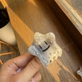 Dettaglio di pinza per capelli a stella in acetato con faccina e strass - Grigio