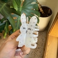 Pince à cheveux lapin en acétate avec strass et finition brillante blanc crème pour femme - Rayures Blanches - Lapin Strass (Environ 6,5cm)