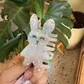 Detail of the pearlescent rabbit hair claw clip with rhinestones and cartoon face - Ice Cream Stripe - Rhinestone Rabbit (Approx 6.5cm)