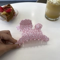 Molla per capelli a forma di barboncino in acetato rosa e bianco con mosaico - Grande (circa 11 cm) / Rosa Macchiato (Cane Frappè alla Fragola)