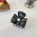 Elegant bow-shaped acetate hair claw with marble texture and pearl centerpiece - Black Gold Double-Sided Bow - High-Bright Pearl Version (5.7cm)