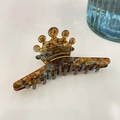 Elegant acetate crown hair claw clip with tortoise marble pattern and gold accents - Crown Shape