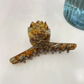 Acetate hair claw clip with golden tulip motif and blue marble texture on white table - Flower Straight Claw