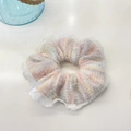 Coletero de punto a rayas macarrón con borde de encaje blanco y volantes pasteles - Blanco