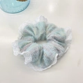 Elastico per capelli in maglia pastello con pizzo bianco per acconciature eleganti - Blu