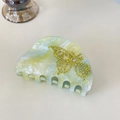 Luxuriöse Haarspange mit Schmetterlingsdekor, Marmortextur und gelben Strasssteinen - Grün Gelb (ca. 8cm)