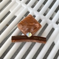 Brown marble acetate hair claw clip with square rhinestone and brand logo detail - Coffee