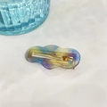Rechteckige gewellte Haarklammer aus Acetat mit blau-gelber Marmorierung und Goldmetallclip - Schillernd Mehrfarbig Unregelmäßiger Ausgehöhlter Entenschnabelclip (ca. 6.8cm)