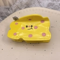 Cute yellow cheese hair claw clip with smiling face and small gray 3D cat ornament - Yellow