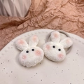 Cute white plush bunny hair ties with soft fur and pink ears set in a ceramic dish - Duckbill Clip and Hair Rope Combination / White Bunny Style