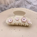 Pink and white flower hair claw clip with rhinestones on ivory acetate material - Off White