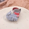 Simpatico fermaglio per capelli a gatto di Natale in acetato grigio con cappello - Gatto Grigio Cappello di Natale