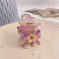 Pince à cheveux élégante en acétate violet avec fleurs, strass et texture marbrée chic - Gris rose et fleur rose