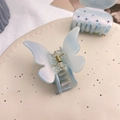 Elegant light blue acetate butterfly hair claw clip with rhinestones and metal spring - Butterfly Rhinestone Style