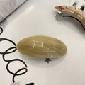 Detail of acetate oval spring hair clip with milk tea marble texture and metal clasp - Oval Spring Clip / Buttercream