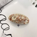 Minimalist oval acetate hair clip with vintage amber marble pattern and spring buckle - Oval Spring Clip / Orange Floral