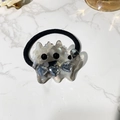 Gray marble acetate hair tie with cute cat pendant and sparkling heart rhinestones - Hair Tie / Gray