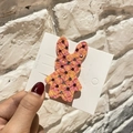 Graziosa clip per capelli a coniglio con trama marmorizzata e strass colorati - Stile Coniglio Strass Rosa Giallo (5184048449951)