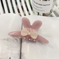 Pinza per capelli a orecchie di coniglio rosa con fiocco crema e perla da donna - Rosa - Artiglio Diritto Orecchio di Coniglio Perla (Circa 7cm)