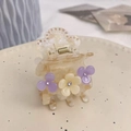 Pince à cheveux marguerite élégante avec strass et fleurs lavande en finition beige - Orange et fleur violette