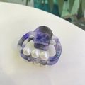 Elegant purple marble acetate hair claw clip with glossy pearls and gold accents - Purple Textured
