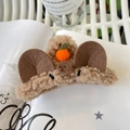 Pinza per capelli a forma di orso di peluche marrone con dettaglio arancia - Pinza in Peluche Orecchie di Renna Diritta