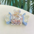 Pinza per capelli colorata in acetato con dettagli in cristallo e trama marmorizzata - Bianco Latte Strass Caramella alla Frutta (9cm)