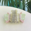 Pinza per capelli in acetato color caramello con strass colorati e design a fiocco - Verde Latte Strass Caramella alla Frutta (9cm)