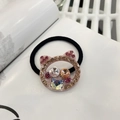 Elastico per capelli stile coreano gatto in resina rosa con strass colorati su fondo bianco - Rosa