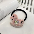 Elastico per capelli con cavallo a dondolo rosa, cristallo a cuore e strass per donna - Rosa - Cavallo a Dondolo Gemma