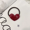 Handmade red heart-shaped acetate hair tie with gold lettering on black elastic band - Lattice Heart Hair Tie (5cm) / Red