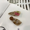 Set di fermagli per capelli in marmo ambrato con ciliegia rosa e perle marroni - Stile Ciliegia Ambra Beige