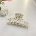 Elegant ivory acetate hair claw clip with colorful floral rhinestones and gold accents - Colorful Rhinestone Flower / Approx. 9.5cm / Milky White