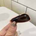 Detail of dark brown acetate hair clip with tortoise shell pattern and gold handmade text - Dark Coffee