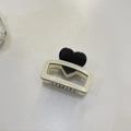Elegant cream acetate hair claw clip with black heart pattern and hollow rectangular base - Black/White Heart Small Claw (5.3cm)