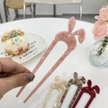 Minimalist acetate rabbit ear U-shaped hair stick in various marble textures - Pink Marble Texture - Rabbit Ear Hair Stick (Approx 14.7cm)