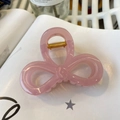 Pink translucent clover butterfly hair claw clip with golden metal spring for women - Jelly Pink