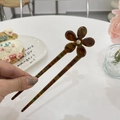 Elegant tortoise shell acetate hair fork with crystal floral design for bun styling - Blue Tortoise